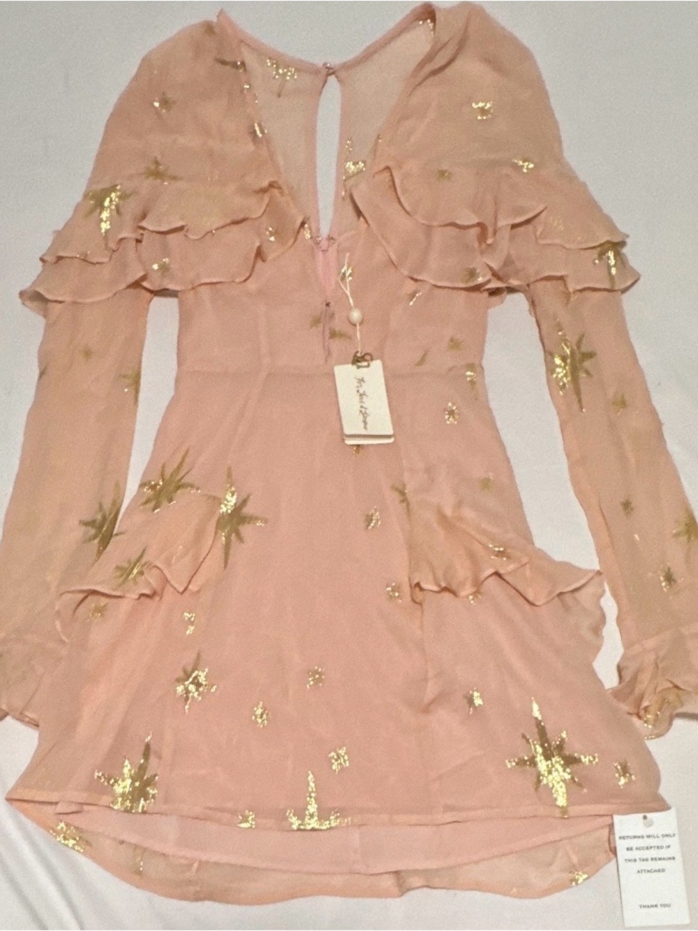 For Love And Lemons Peach Pink Dress with Gold Star Foil